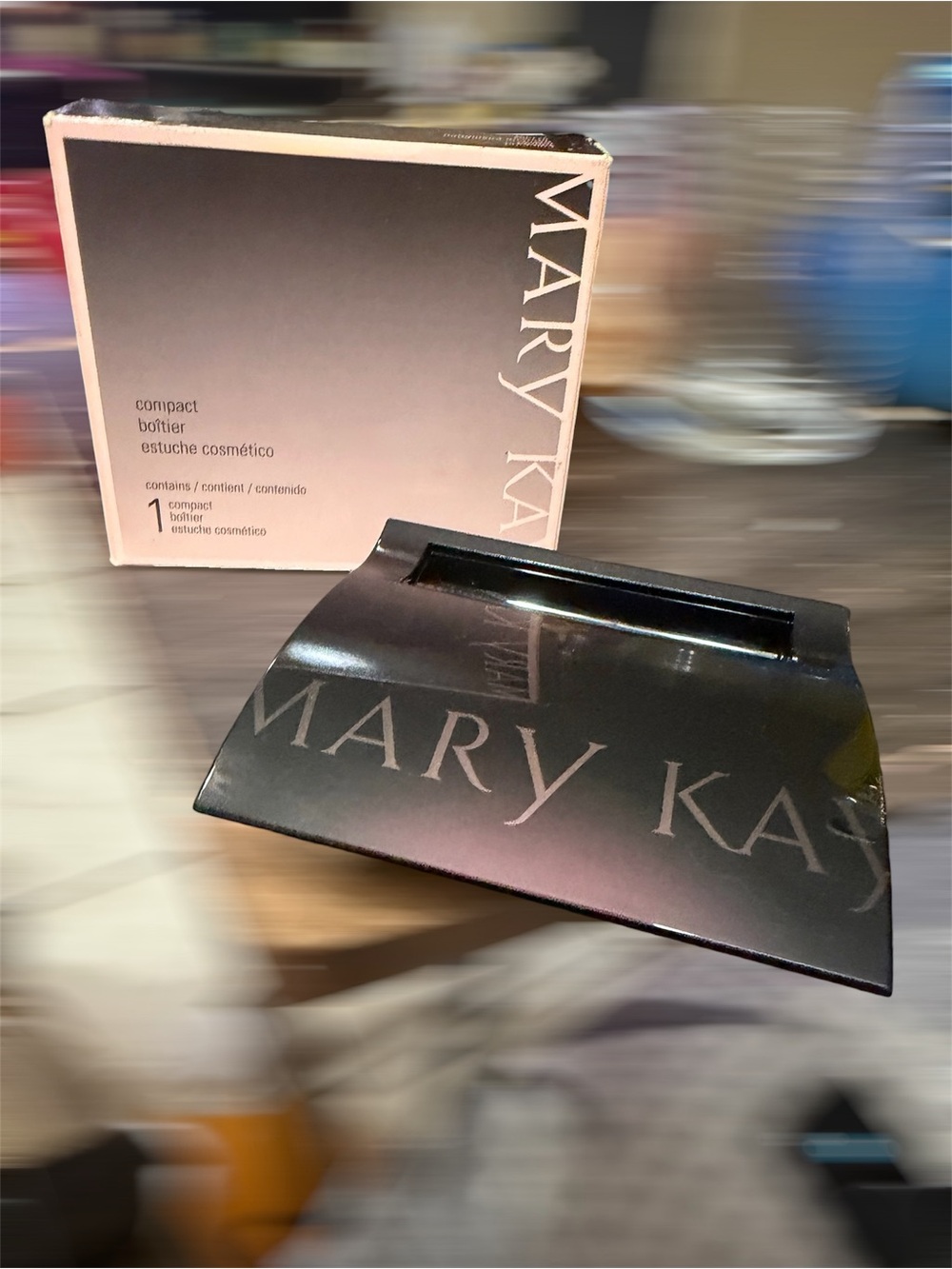 Mary Kay Black Compact Case with Pink Logo Accents